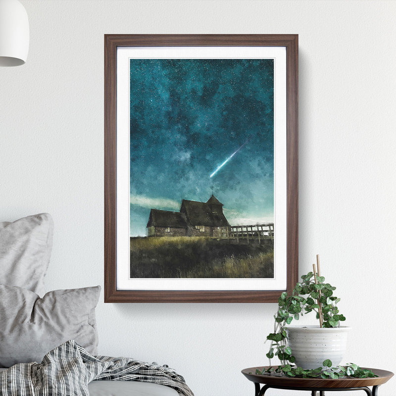 Commet Above a Farm - Picture Frame Graphic Art, Walnut Framed, 65cm H x 48cm W x 2cm D