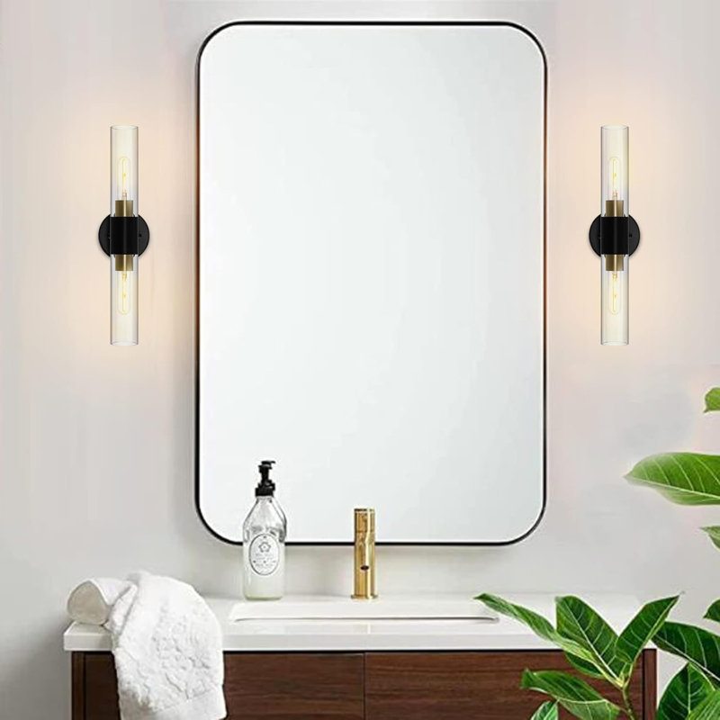 Applique murale moderne 2 lumières avec abat-jour en verre transparent, éclairage de meuble-lavabo industriel pour salle de bain, salon, couloir
