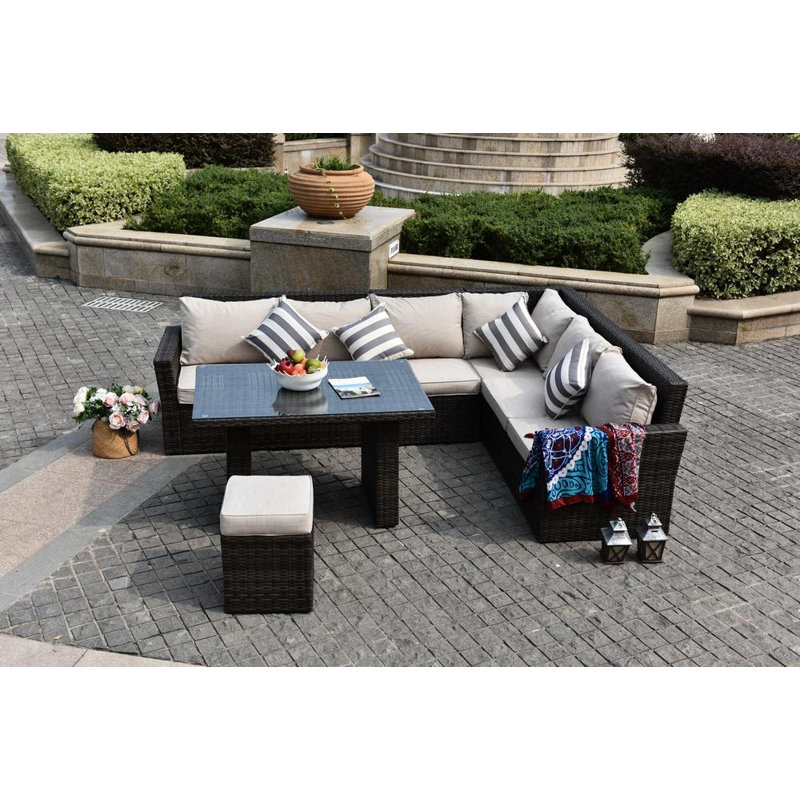 9 - Person Modular Patio Conversation Set with Cushions, Beige, Brown