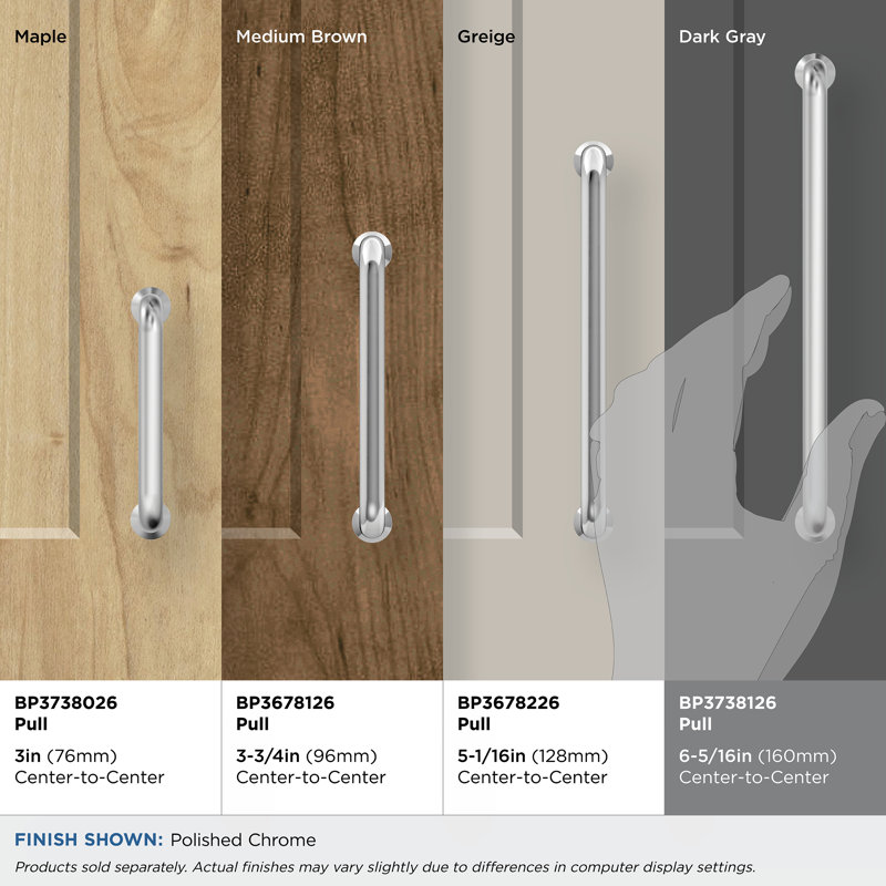Amerock Factor 6-5/16 inch (160mm) Center-to-Center Polished Chrome Cabinet Pull, 6 5/16", Polished Chrome