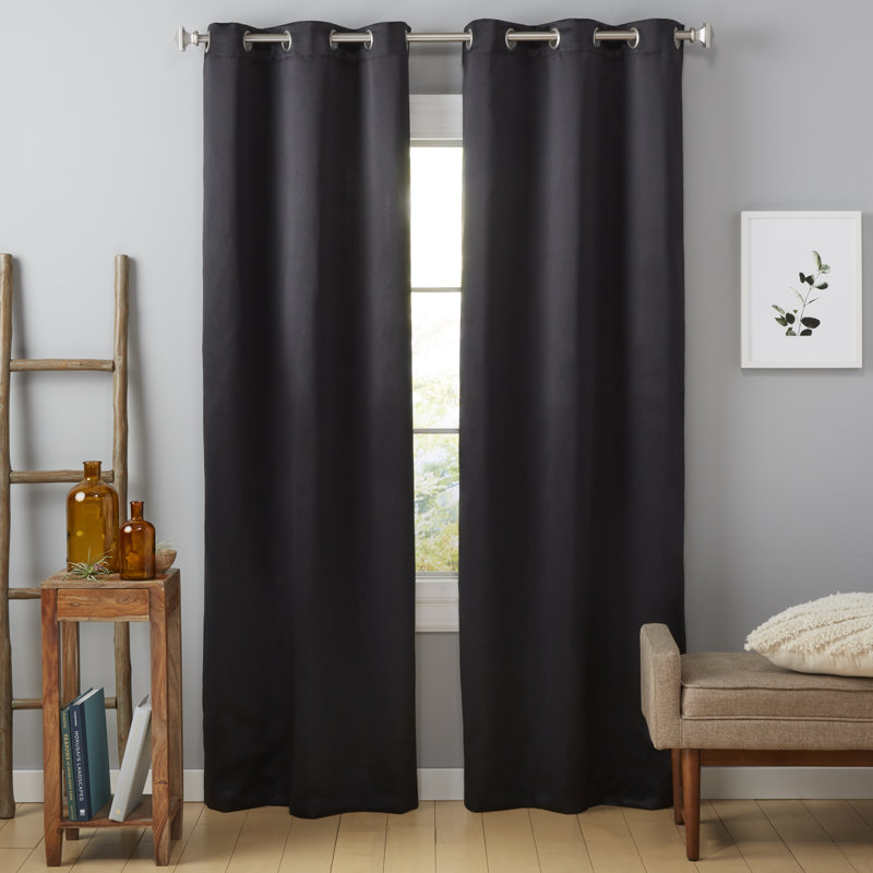 Seville Black Sateen Room Darkening Grommet Curtain Panels, 38"x96"