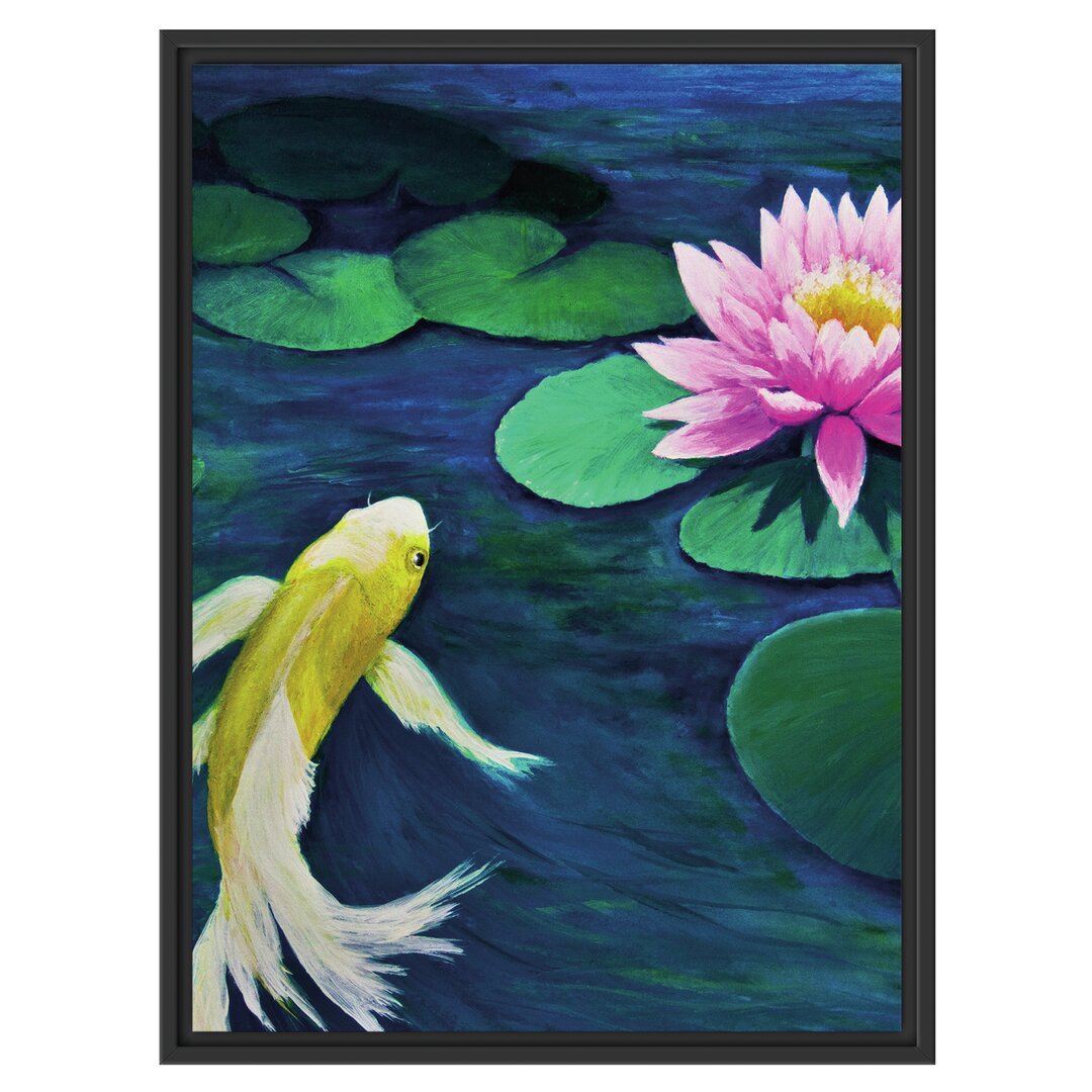 Gerahmtes Wandbild Koi mit Seerose Kunst