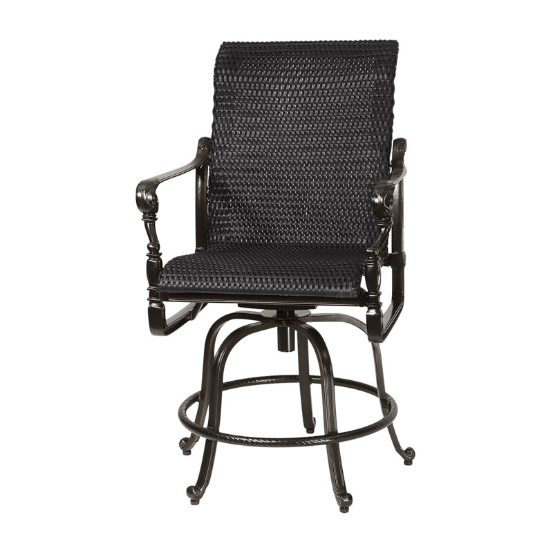 Grand Terrace Woven Swivel Rocking Balcony Stool, Mahogany, Vintage