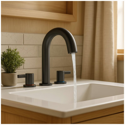 8-Inch Widespread Lavatory Faucet, 2-Handle 3-Hole With 360° Spout Vanity And Pop-Up Drain, Matte Black