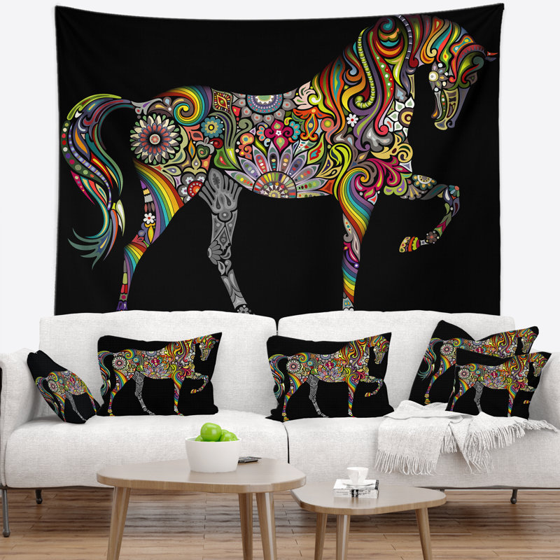 Tapisserie cheval et arc-en-ciel Animal, H 32 po x l 39 po