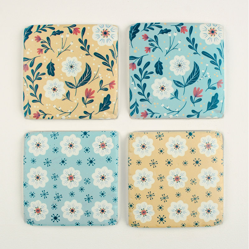 Ceramic Square 4 Piece Coaster Set