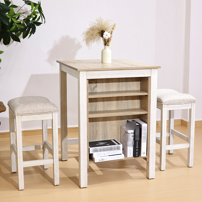 Le rétro et moderne 3 pièces pour les petites salles à manger est livré avec un rangement intégré en bois massif et une construction à finition rustique.