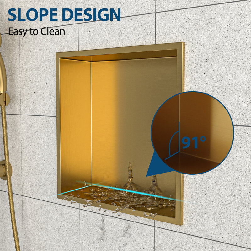 12" X 12" Stainless Steel Shower Niche, Gold, Gold, 3.94" H x 12" W x 12" D