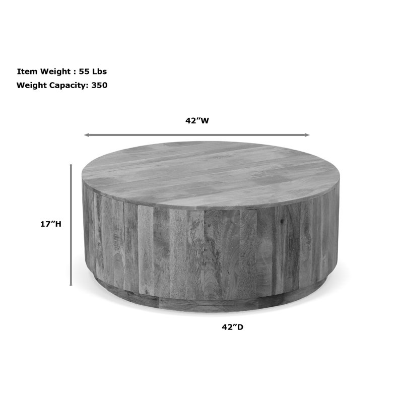 Table basse rustique brune de 42 po x H 17 po fabriquée à la main en bois de manguier massif, Orme