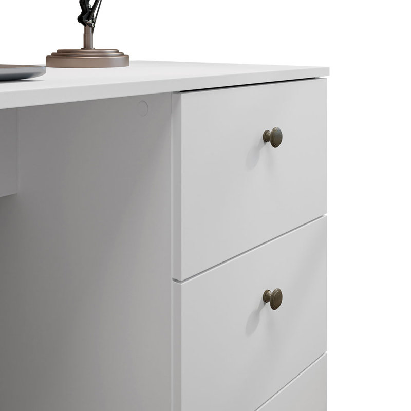 Sleek 53" White Executive Gaming Desk with Filing Cabinet