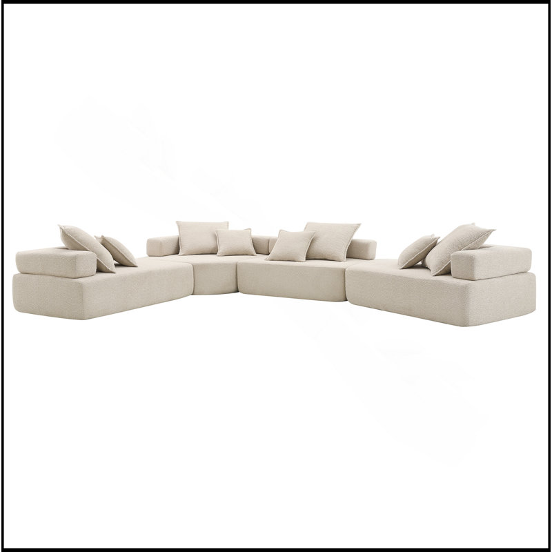 Canapé modulaire surdimensionné en U de 156 po de largeur, ensemble de canapé de plancher Boucle de luxe, canapé compressible convertible, canapé spacieux rempli de mousse pour le salon, combinaison gratuite de 4 PC,