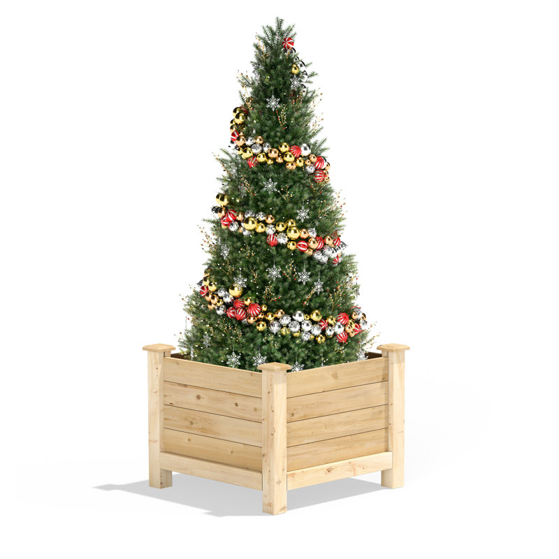 Wood Elevated Planter, 21" H x 24" W x 24" D