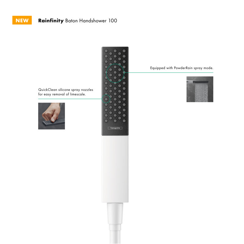 Hansgrohe Rainfinity Baton Handheld Shower Head 100, Matte White, 2.5 GPM