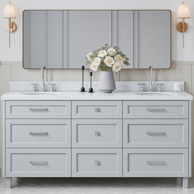 ARIEL Monrow 73 Double Sink Bathroom Vanity with Italian Carrara Marble Top