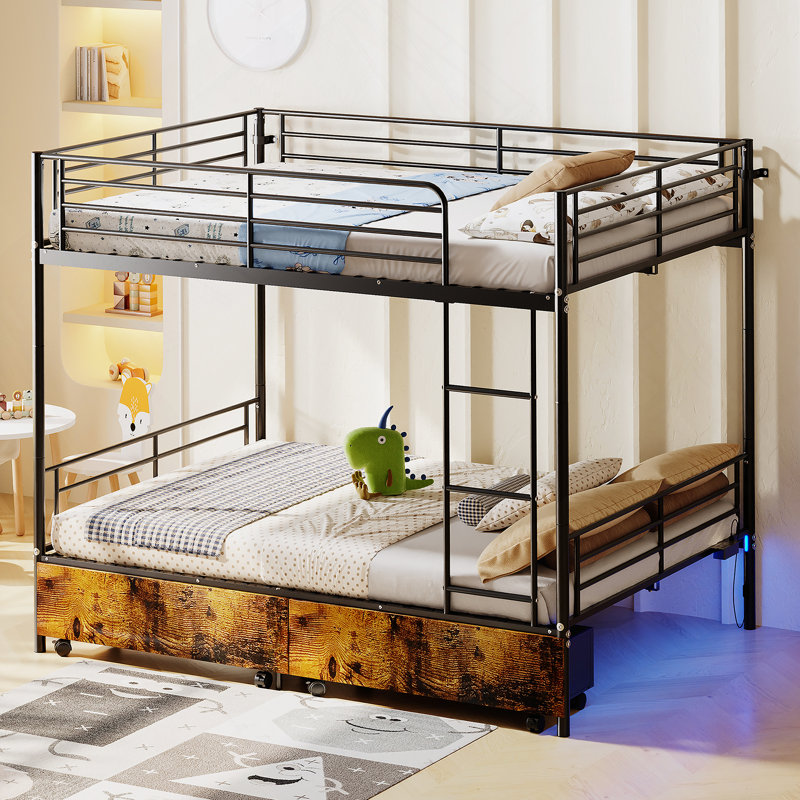 Bunk Bed With USB Charging Station, Able To Split, Kiriana Bunk Bed, Storage Space, Bed With Safety Guardrail & Ladders, No Box Spring Neededpink