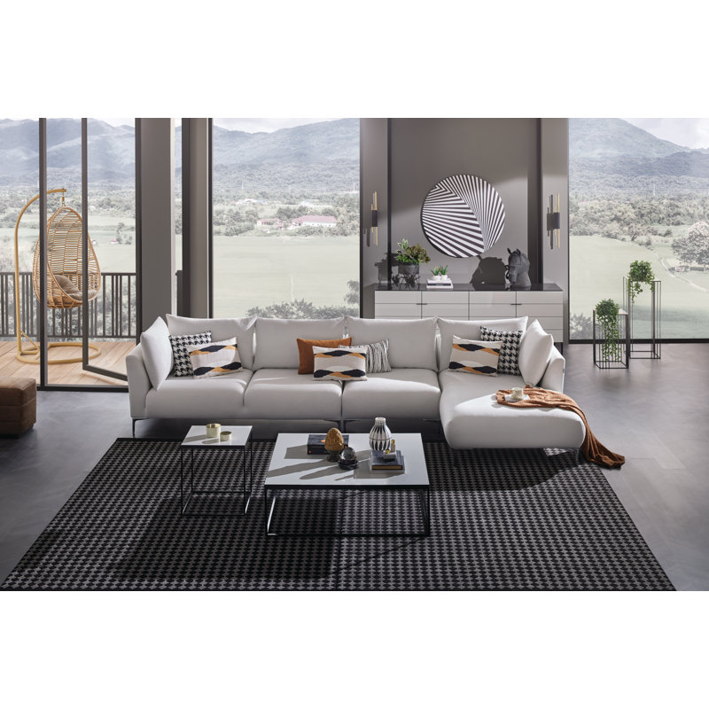 Canapé modulaire large de 42,51 po Diavionne, 100 % polyester blanc, Accoudoir à droite (vu de face)