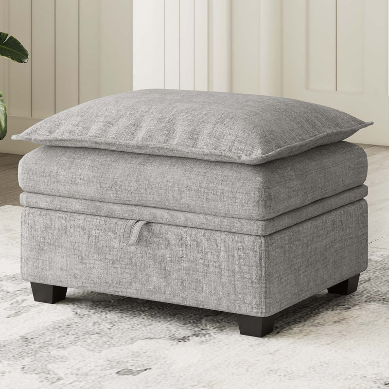 Luna Chenille Storage Ottoman, Gray