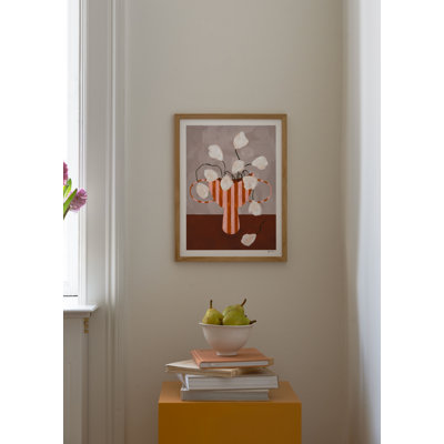 White Flowers in Striped Vase