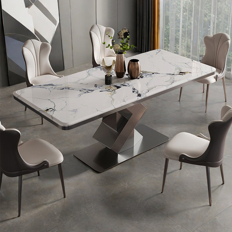 Metal Microlite Rectangular Dining Table Sets, 29.5"H x 55"L x 31.5"W