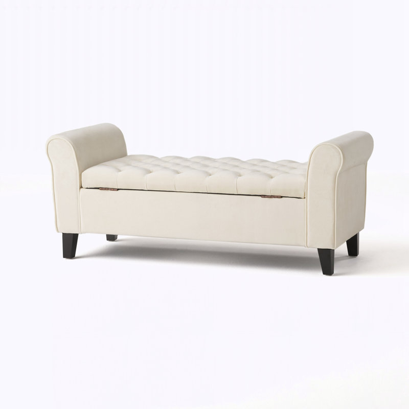 Banc de rangement avec accoudoirs roulés