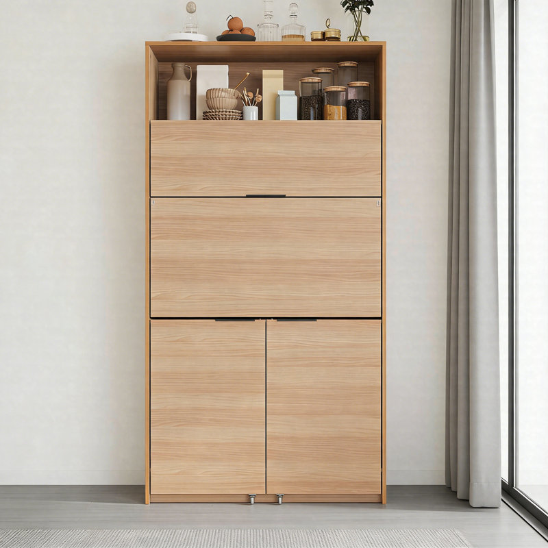 Armoire de cuisine compacte avec poste de travail rabattable, huche de buffet avec prise de courant et tablette réglable