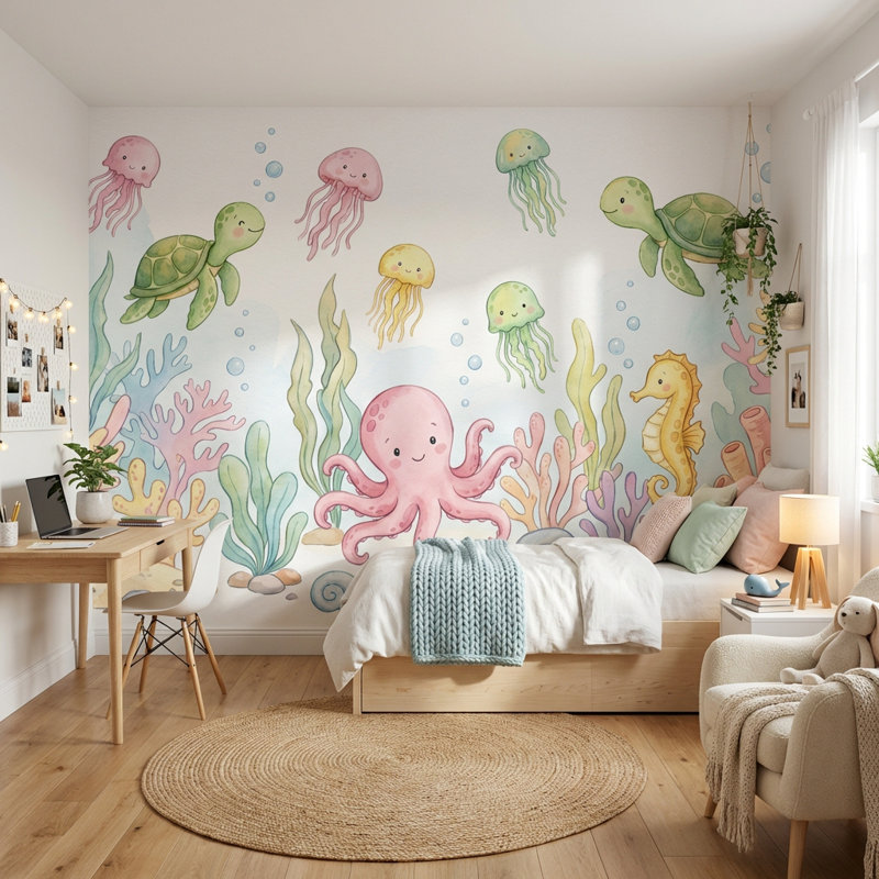 Murale sous-marine Sea Creatures, Non tissé non collé, 200 po x 120 po