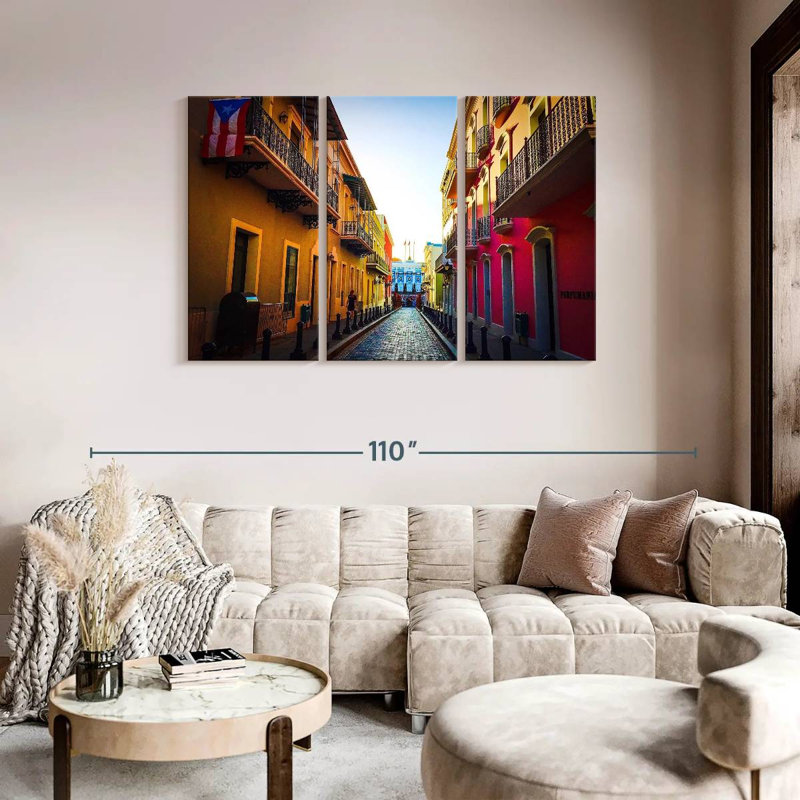 Portoricain, rue sur toile, ensemble de 3 pièces, H 48 po x l 74 po x P 1,25 po