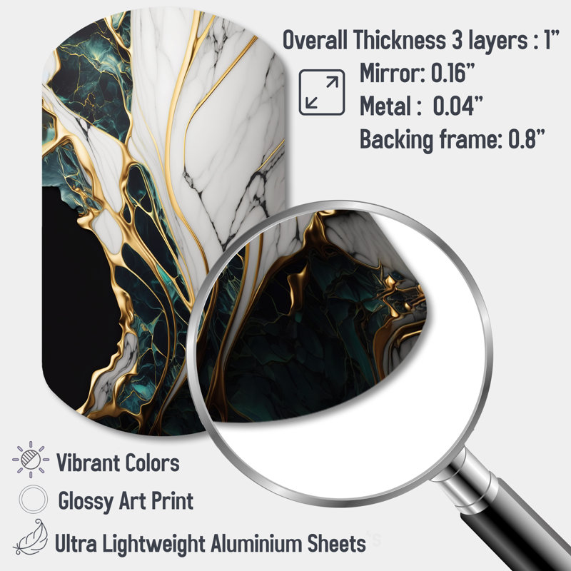 Abstract Geode Gold And Green Marble III - Asymmetrical Abstract Marble Metal Wall Art, Cylinder Metal Wall Sculpture Print
