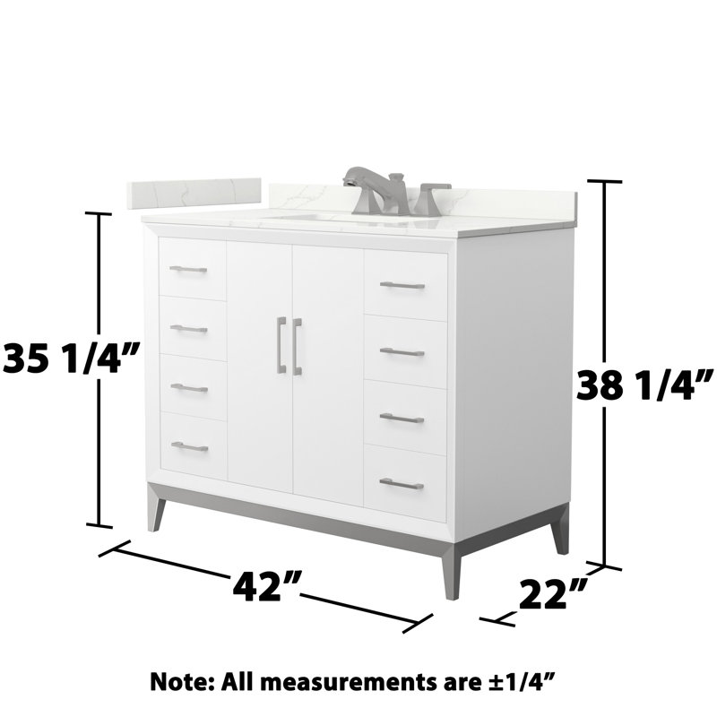 Amici Single Bathroom Vanity with Top, Giotto Quartz, Brushed Nickel, 42"