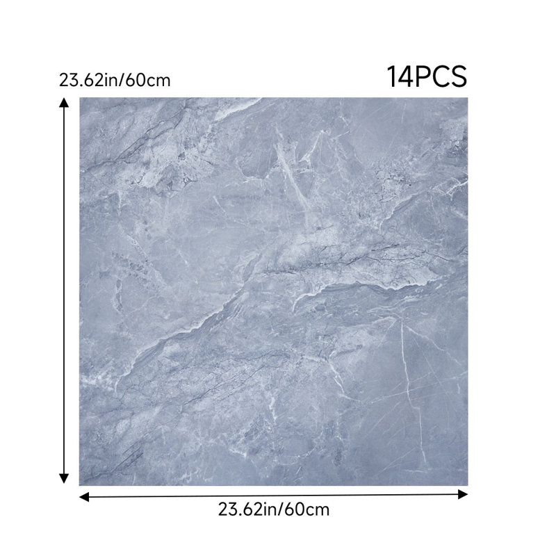 14Pcs 60x60cm Realistic Stone Texture Self Adhesive PVC Flooring, Grey