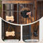  Large Wooden Dog Crate Furniture with Anti-Drop Rails, Double Door Dog Cage & Side Hooks-1703710302