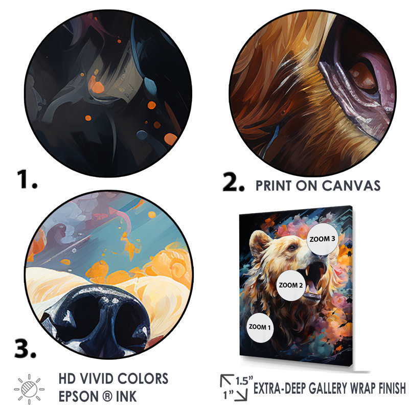 Cosmic Grizzly Bear Journey sur impression sur toile, H 32 po x l 16 po x P 1 po, Cadre naturel flottant