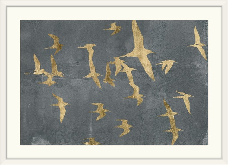 «Silhouettes in Flight IV» par Jennifer Goldberger, impression, Cadre blanc, H 28 po x l 38 po x P 1 po