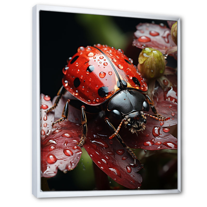 " Rainy Ladybugs Lullaby II ", White Floater Framed, 40" H x 30" W x 1.5" D