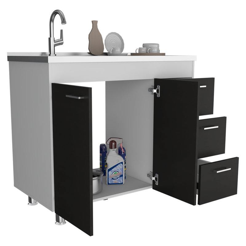 Ferretti Base Cabinet , Three Drawers, Double Door, Four Legs
