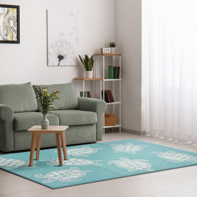 Tapis bleu / beige en polyester touffeté à la main Felixstowe