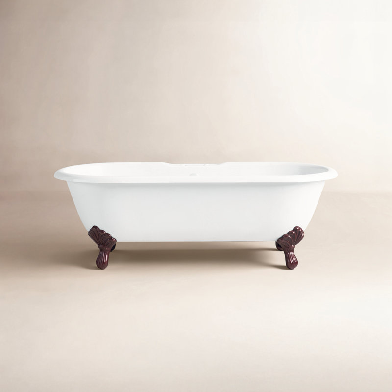 Kristin 68" Soaking Cast Iron Bathtub, White Interior with White Exterior, Polished Nickel