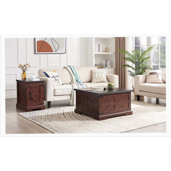 Image showcasing Slickblue Dark Gray and Natural Rustic 2-Tier Coffee Table with Wood ...