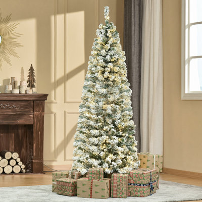 Sapin de Noël artificiel mince enneigé avec branches réalistes, 250 lumières DEL et 462 pointes
