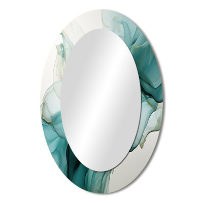 Green And Grey Liquid Ink Mirage II - Modern Oval Wall Mirror