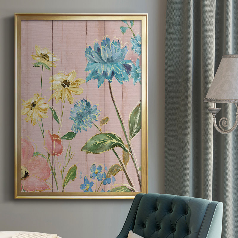 «Wildflower Flutter IV», reproduction encadrée de qualité supérieure - prête à être accrochée, Or