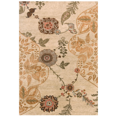 Wool Floral Area Rug in Gold/Ivory/Green