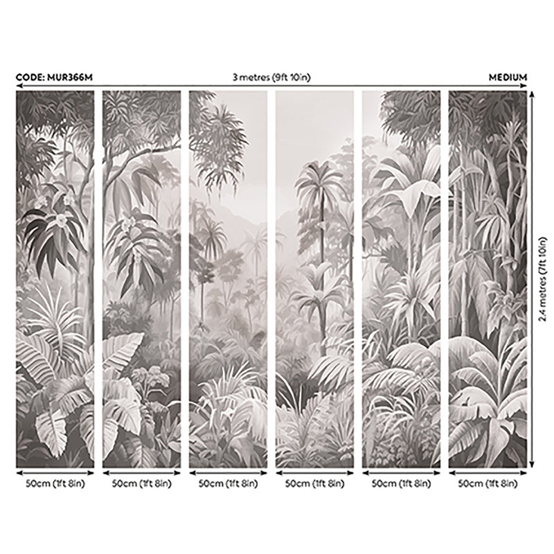 Jungle Trees Wall Mural, Gray