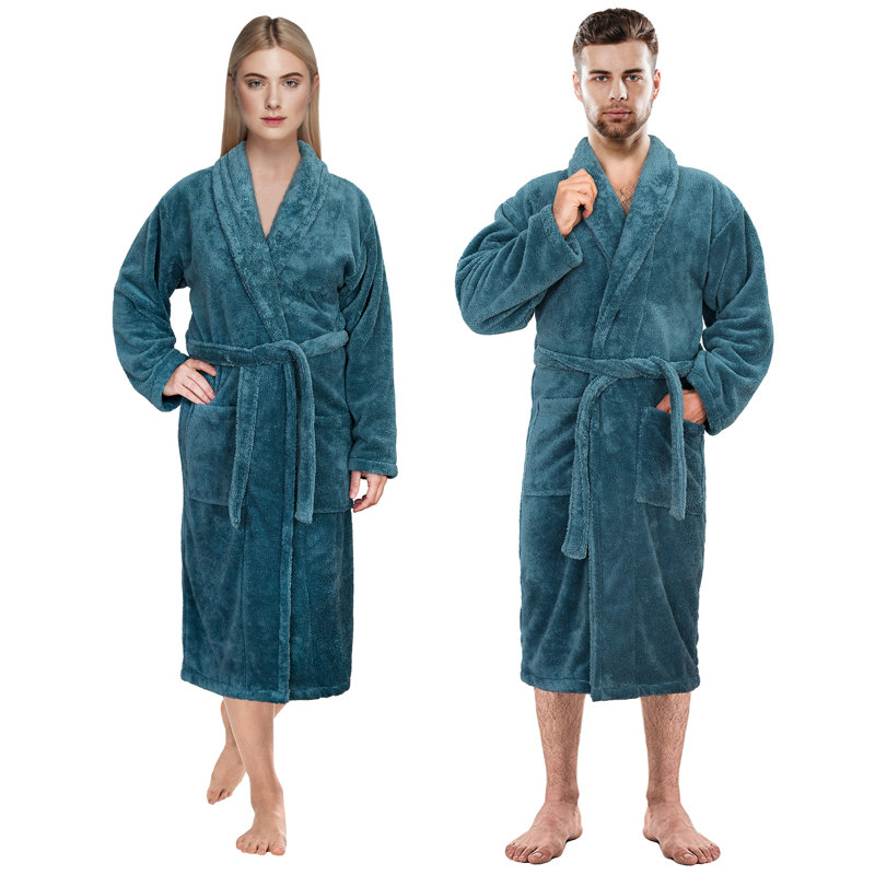 Navy Blue L/XL Fleece Bathrobe with Shawl Collar