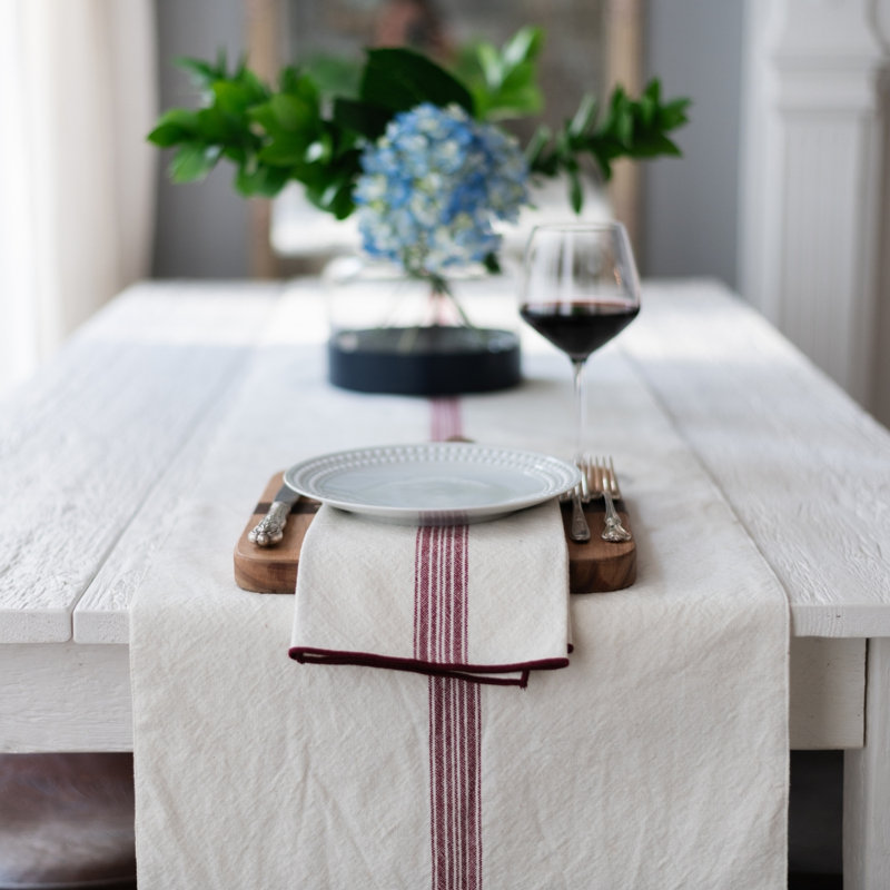 Table Runner, Vintage Stripe, Merlot Red