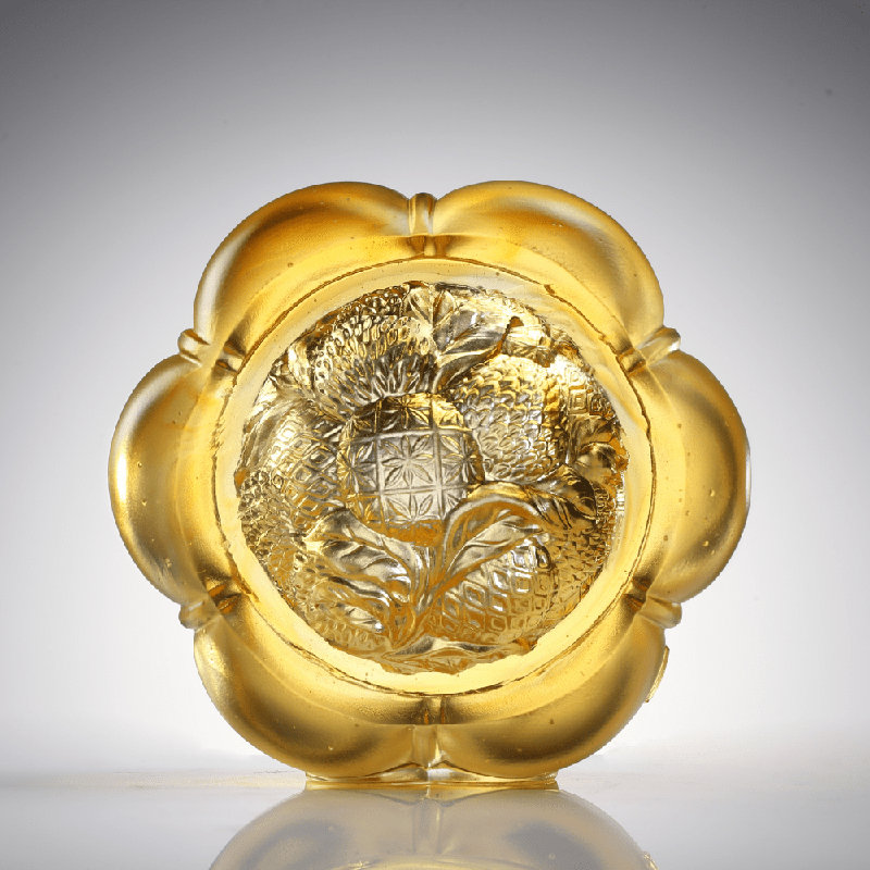 Sculpture en cristal, citrouille et litchi | Bon augure en or