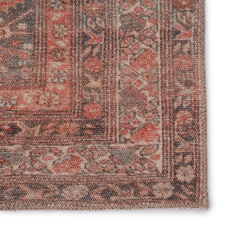 Machine Washable Zolotas Oriental Rust/Brown/Gray Area Rug, Rectangle 5' x 7'6"
