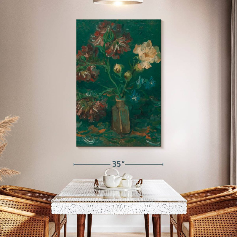 Harnek bouteille avec pivoines et delphiniums, H 51 po x l 34 po