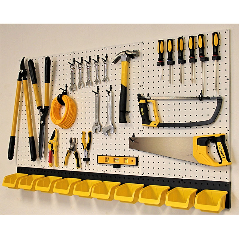 Pegboard Organizer Kit with Bins and Hooks for Garage, White