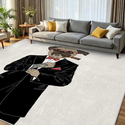 Clear Machine Washable,Pug Dressed Up in Tuxedo Indoor Area Rug